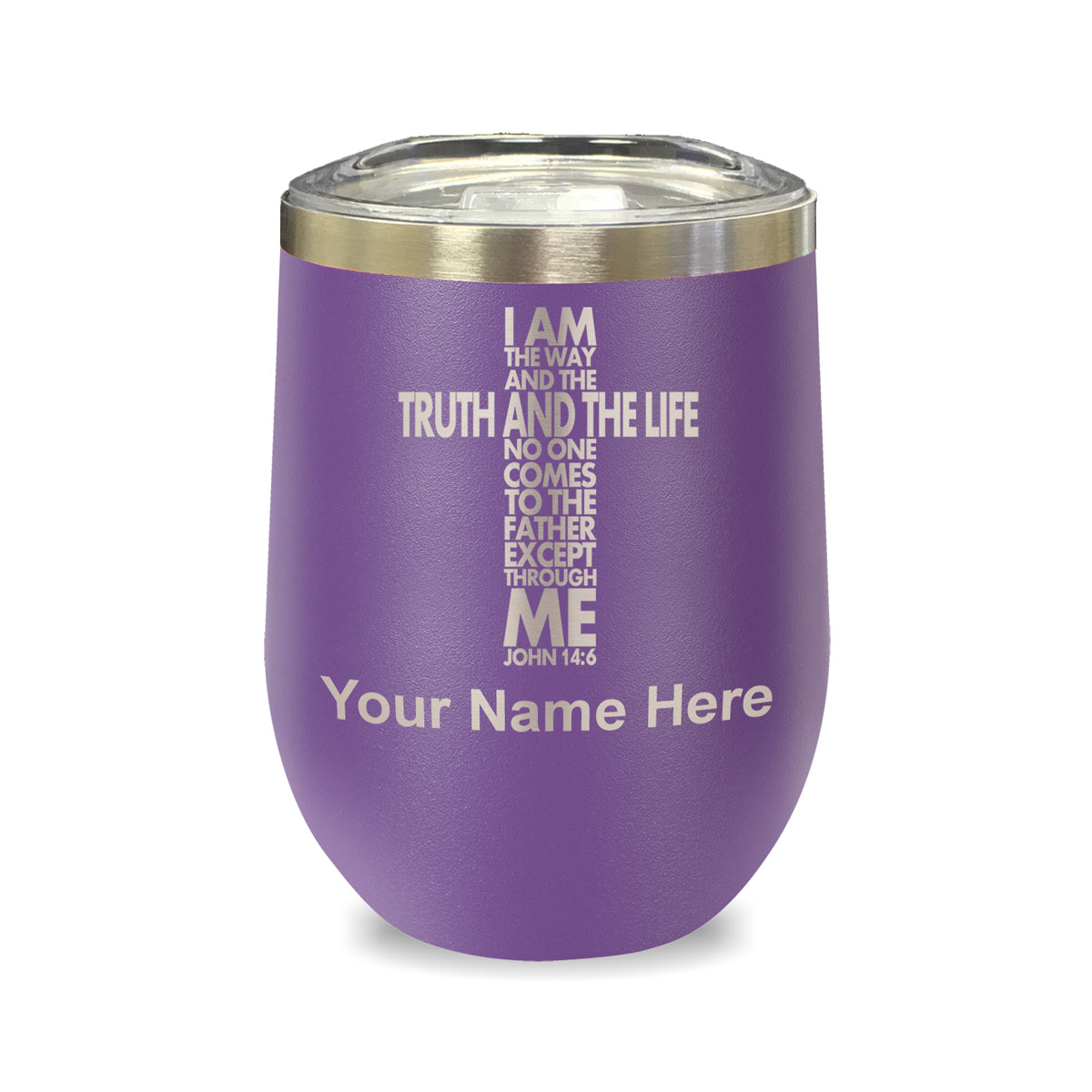 LaserGram Double Wall Stainless Steel Wine Glass, Bible Verse John 14-6, Personalized Engraving Included