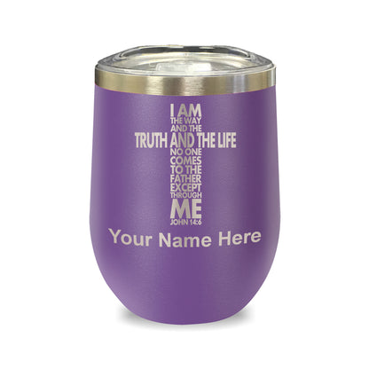 LaserGram Double Wall Stainless Steel Wine Glass, Bible Verse John 14-6, Personalized Engraving Included