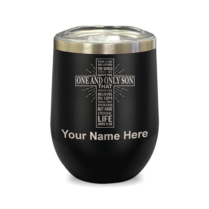 LaserGram Double Wall Stainless Steel Wine Glass, Bible Verse John 3-16, Personalized Engraving Included