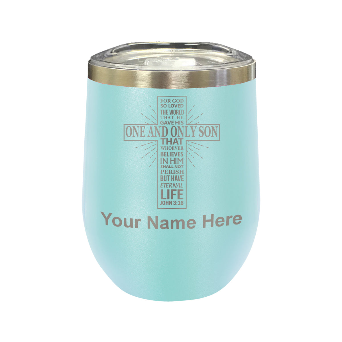 LaserGram Double Wall Stainless Steel Wine Glass, Bible Verse John 3-16, Personalized Engraving Included