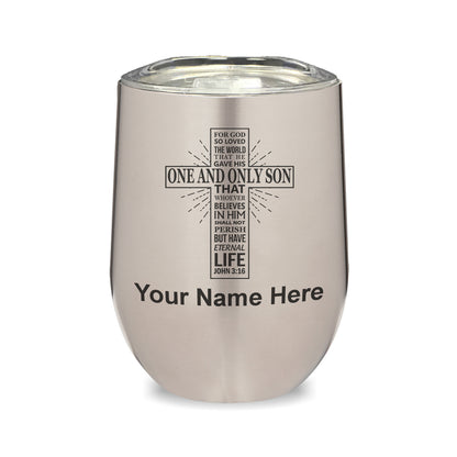 LaserGram Double Wall Stainless Steel Wine Glass, Bible Verse John 3-16, Personalized Engraving Included