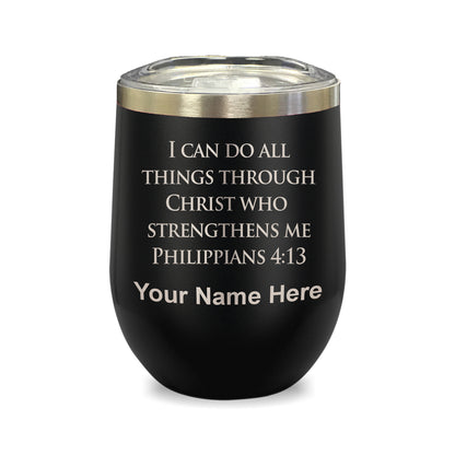 LaserGram Double Wall Stainless Steel Wine Glass, Bible Verse Philippians 4-13, Personalized Engraving Included