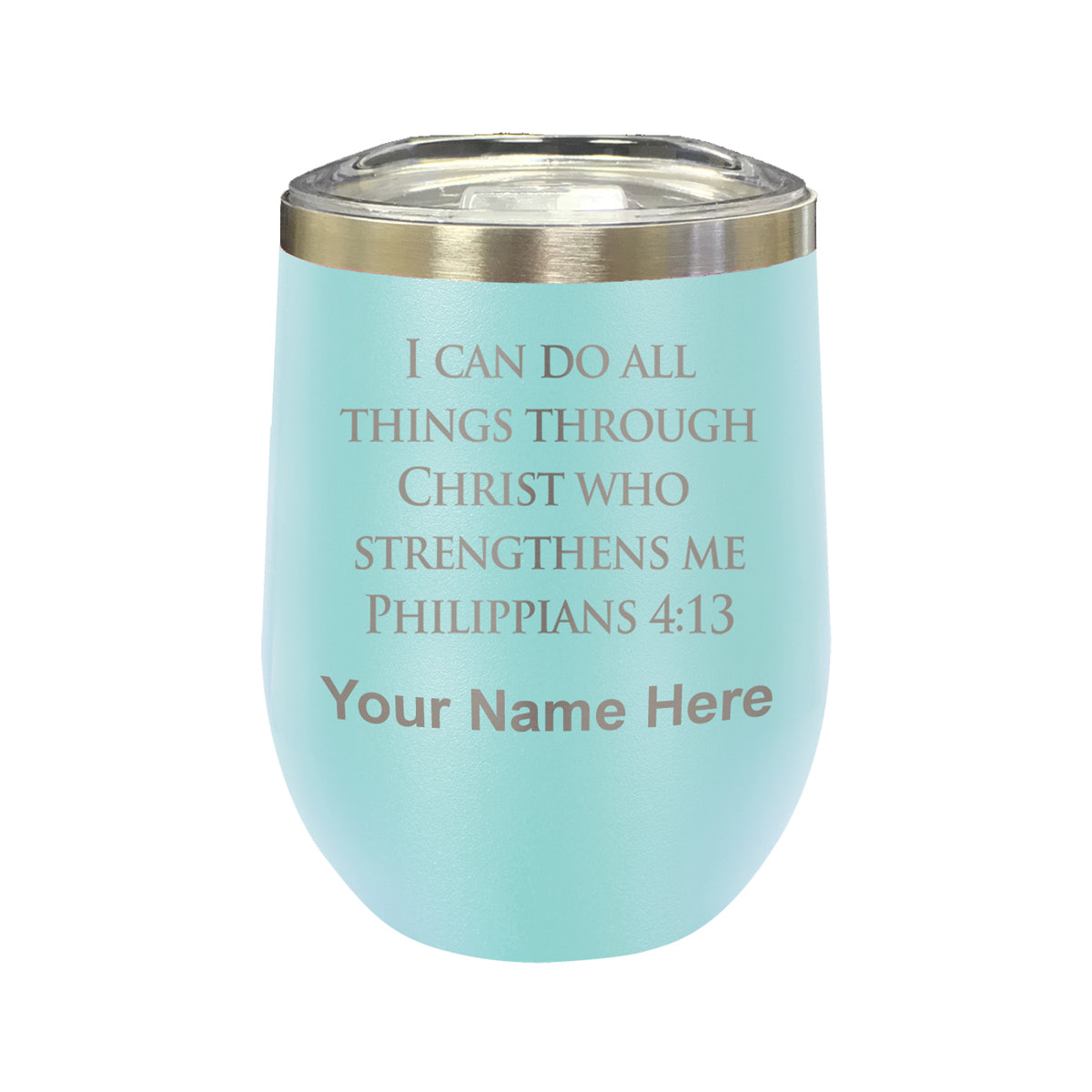 LaserGram Double Wall Stainless Steel Wine Glass, Bible Verse Philippians 4-13, Personalized Engraving Included