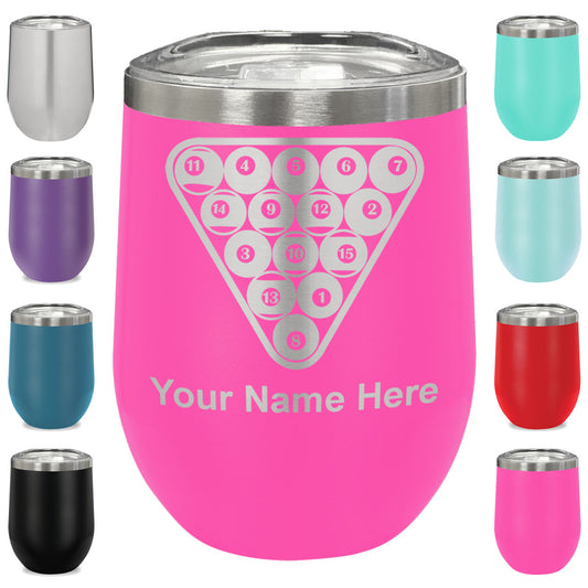 LaserGram Double Wall Stainless Steel Wine Glass, Billiard Balls, Personalized Engraving Included