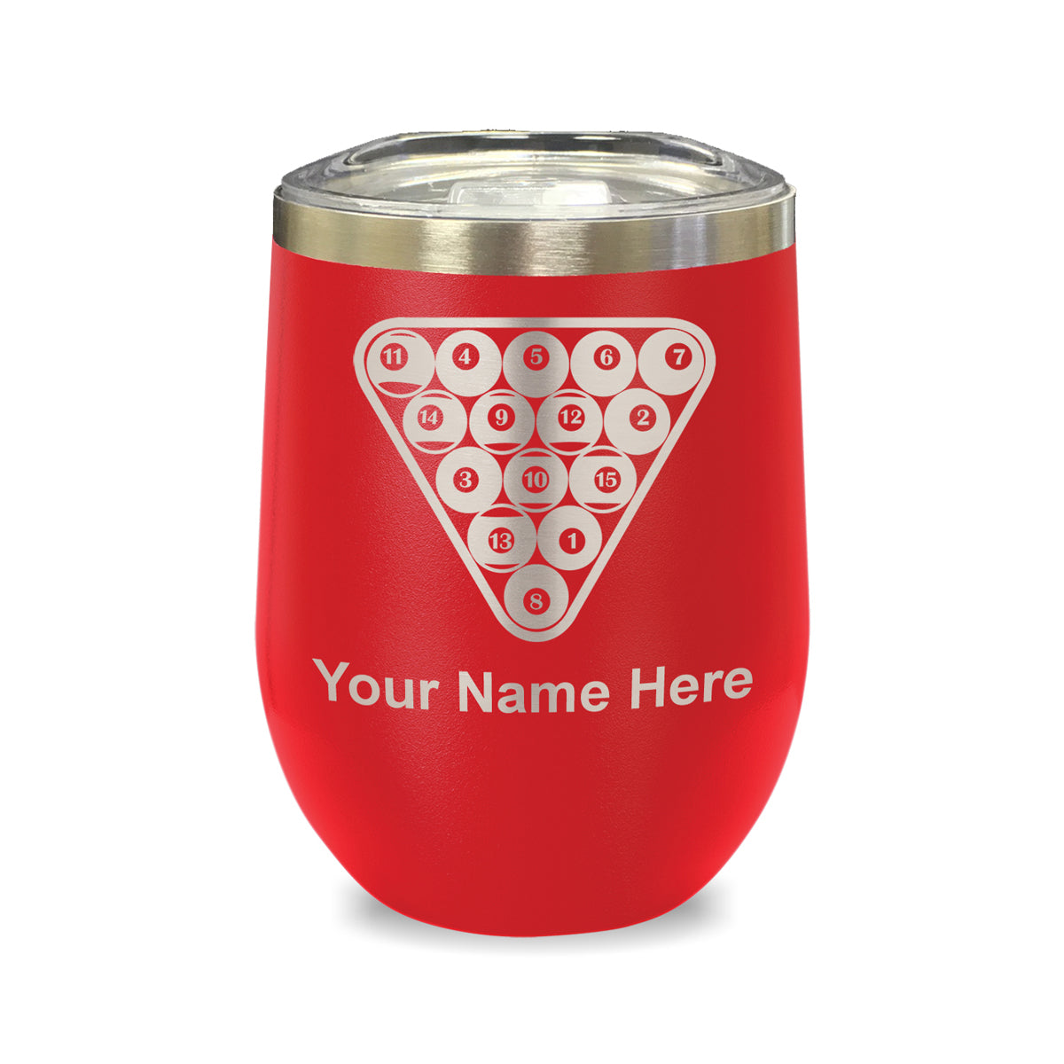 LaserGram Double Wall Stainless Steel Wine Glass, Billiard Balls, Personalized Engraving Included