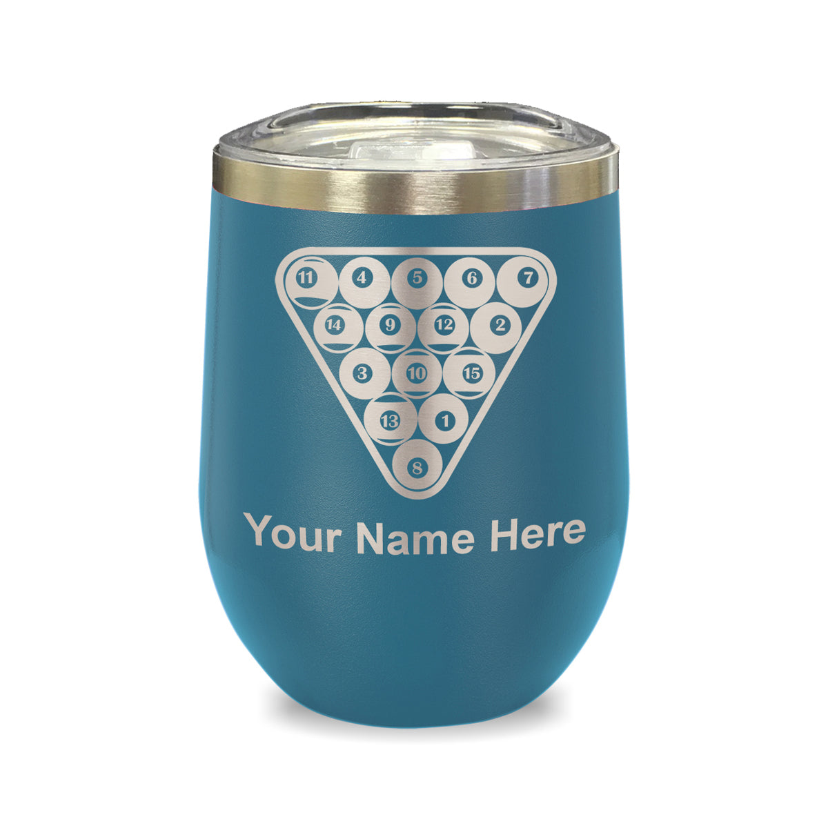 LaserGram Double Wall Stainless Steel Wine Glass, Billiard Balls, Personalized Engraving Included
