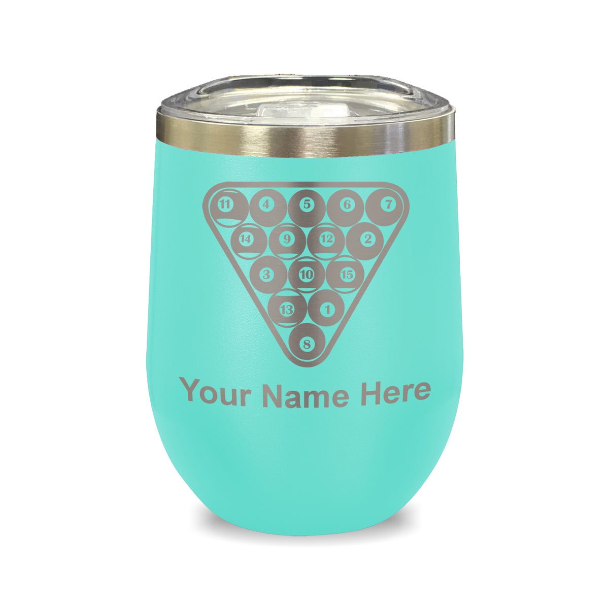 LaserGram Double Wall Stainless Steel Wine Glass, Billiard Balls, Personalized Engraving Included