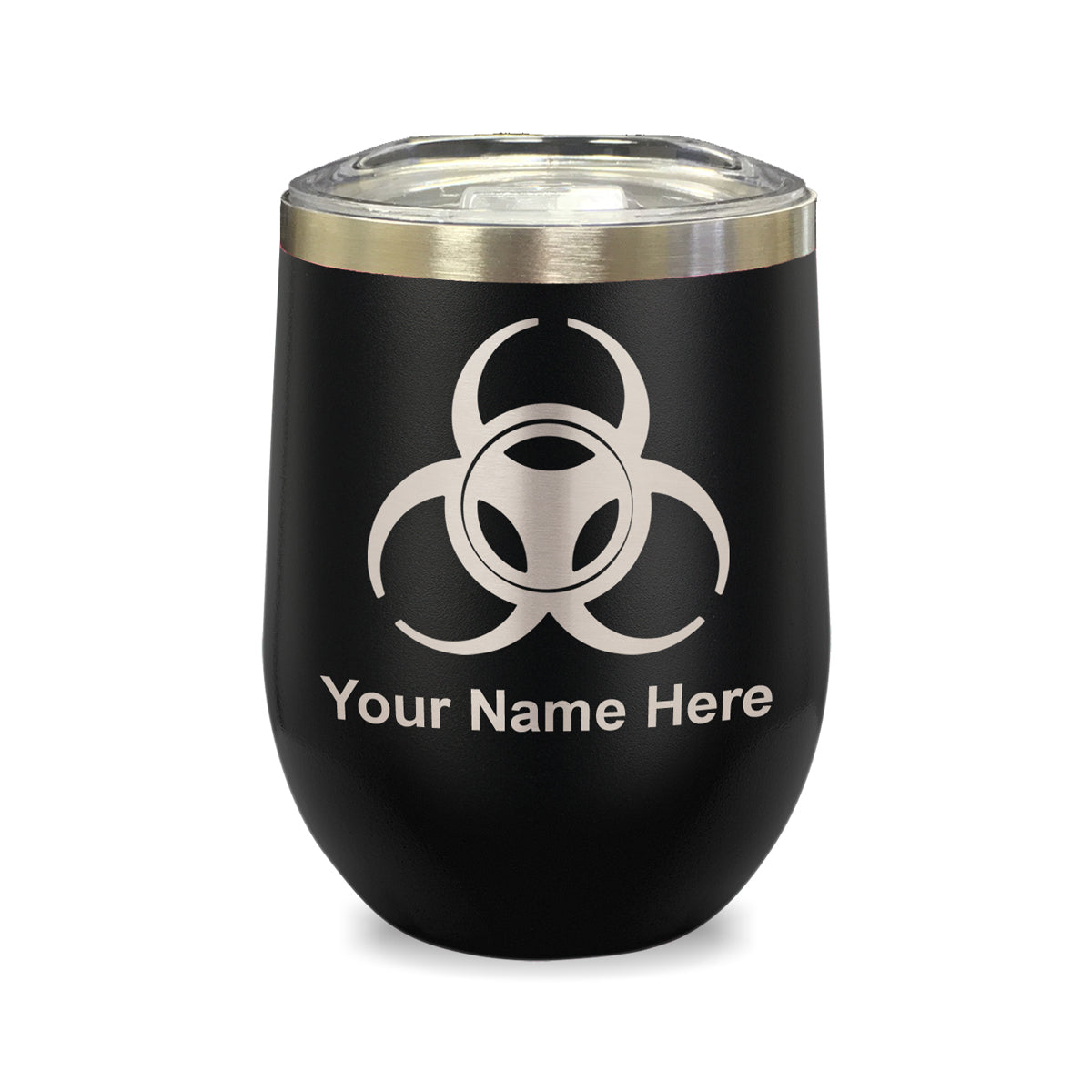 LaserGram Double Wall Stainless Steel Wine Glass, Biohazard Symbol, Personalized Engraving Included