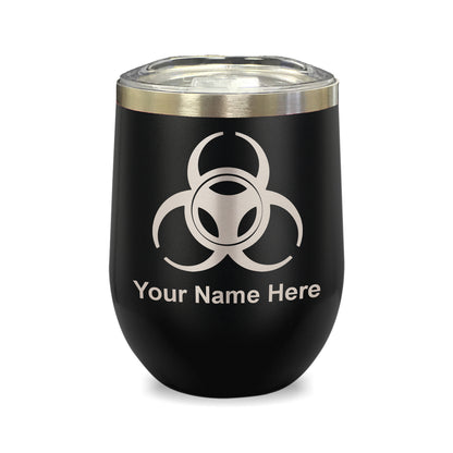 LaserGram Double Wall Stainless Steel Wine Glass, Biohazard Symbol, Personalized Engraving Included