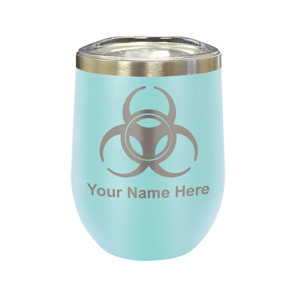 LaserGram Double Wall Stainless Steel Wine Glass, Biohazard Symbol, Personalized Engraving Included