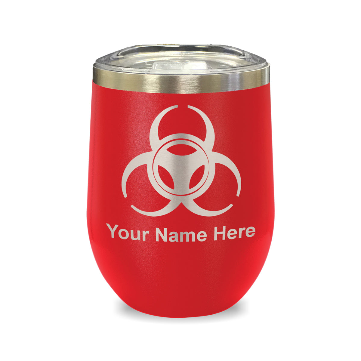 LaserGram Double Wall Stainless Steel Wine Glass, Biohazard Symbol, Personalized Engraving Included
