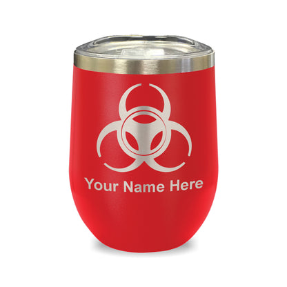 LaserGram Double Wall Stainless Steel Wine Glass, Biohazard Symbol, Personalized Engraving Included