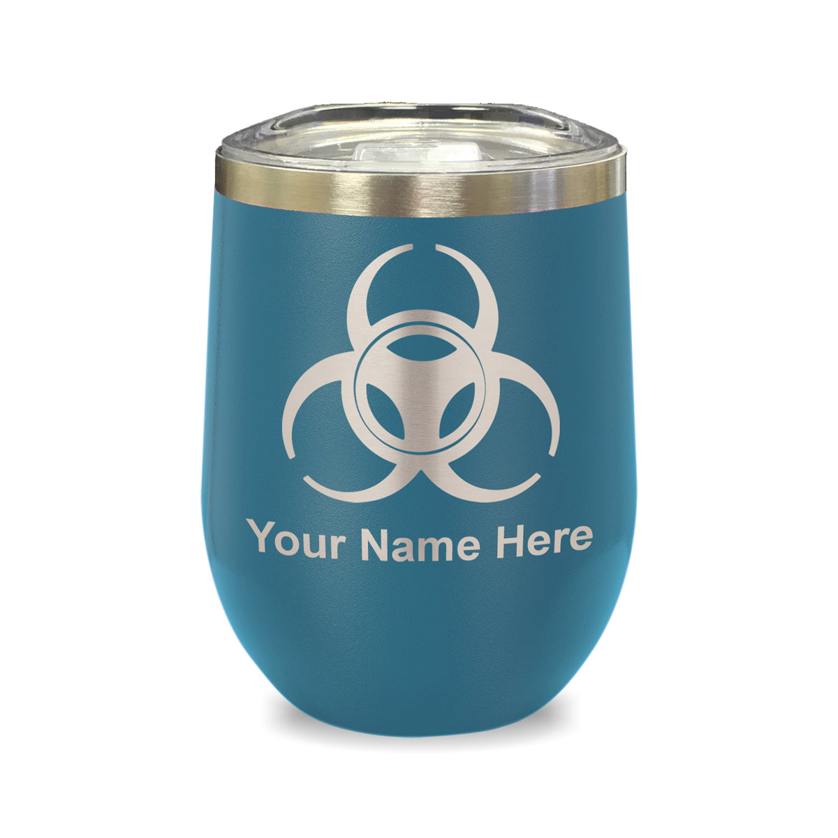 LaserGram Double Wall Stainless Steel Wine Glass, Biohazard Symbol, Personalized Engraving Included