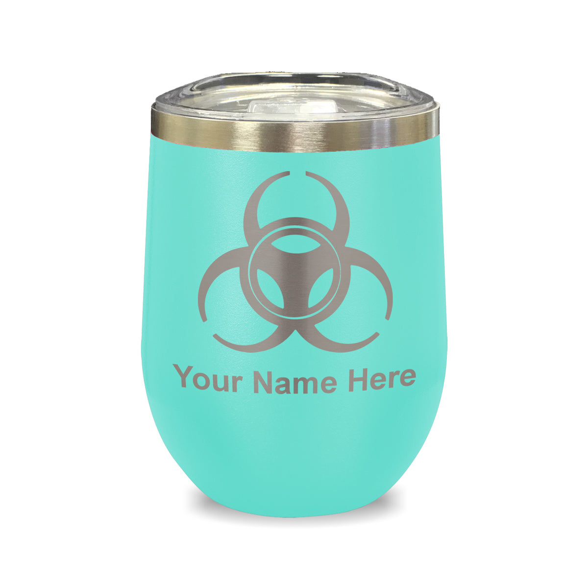 LaserGram Double Wall Stainless Steel Wine Glass, Biohazard Symbol, Personalized Engraving Included