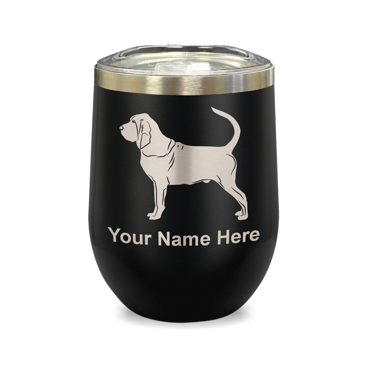 LaserGram Double Wall Stainless Steel Wine Glass, Bloodhound Dog, Personalized Engraving Included