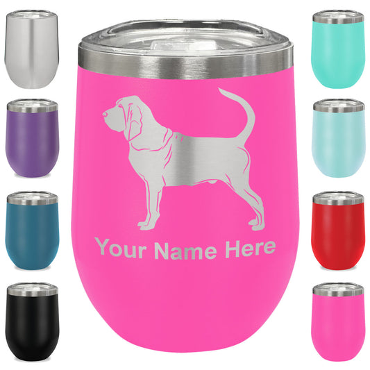 LaserGram Double Wall Stainless Steel Wine Glass, Bloodhound Dog, Personalized Engraving Included