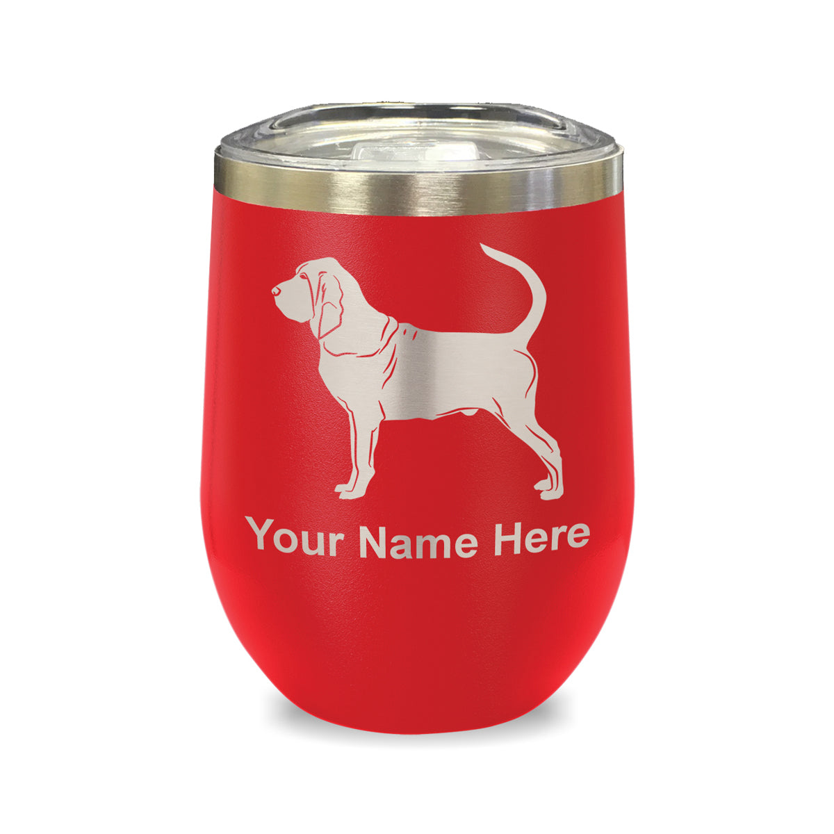 LaserGram Double Wall Stainless Steel Wine Glass, Bloodhound Dog, Personalized Engraving Included