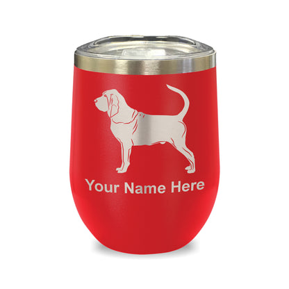 LaserGram Double Wall Stainless Steel Wine Glass, Bloodhound Dog, Personalized Engraving Included
