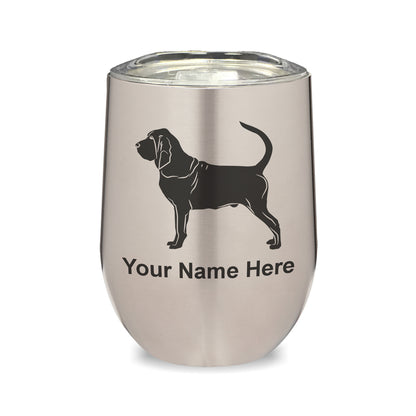 LaserGram Double Wall Stainless Steel Wine Glass, Bloodhound Dog, Personalized Engraving Included