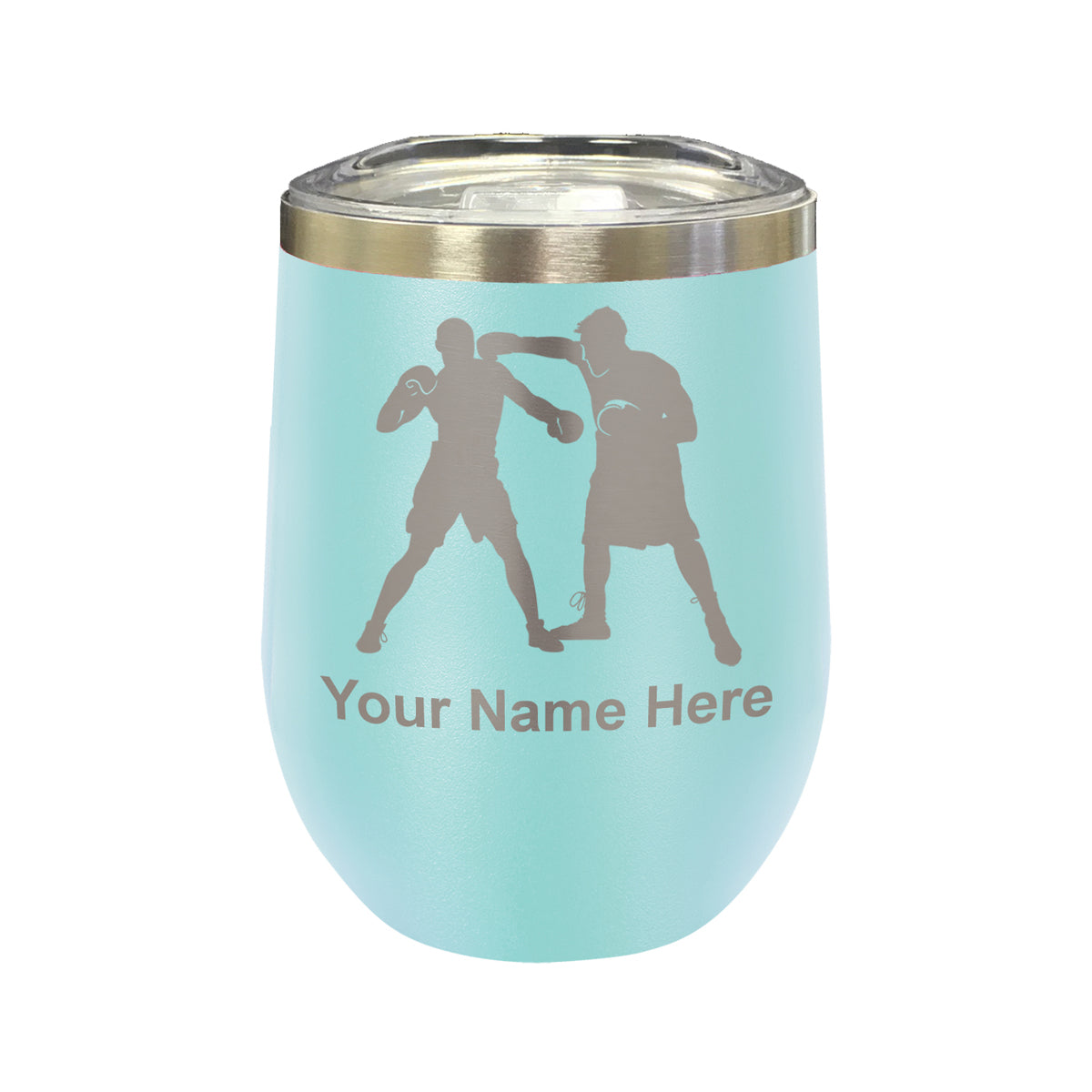 LaserGram Double Wall Stainless Steel Wine Glass, Boxers Boxing, Personalized Engraving Included