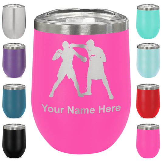 LaserGram Double Wall Stainless Steel Wine Glass, Boxers Boxing, Personalized Engraving Included