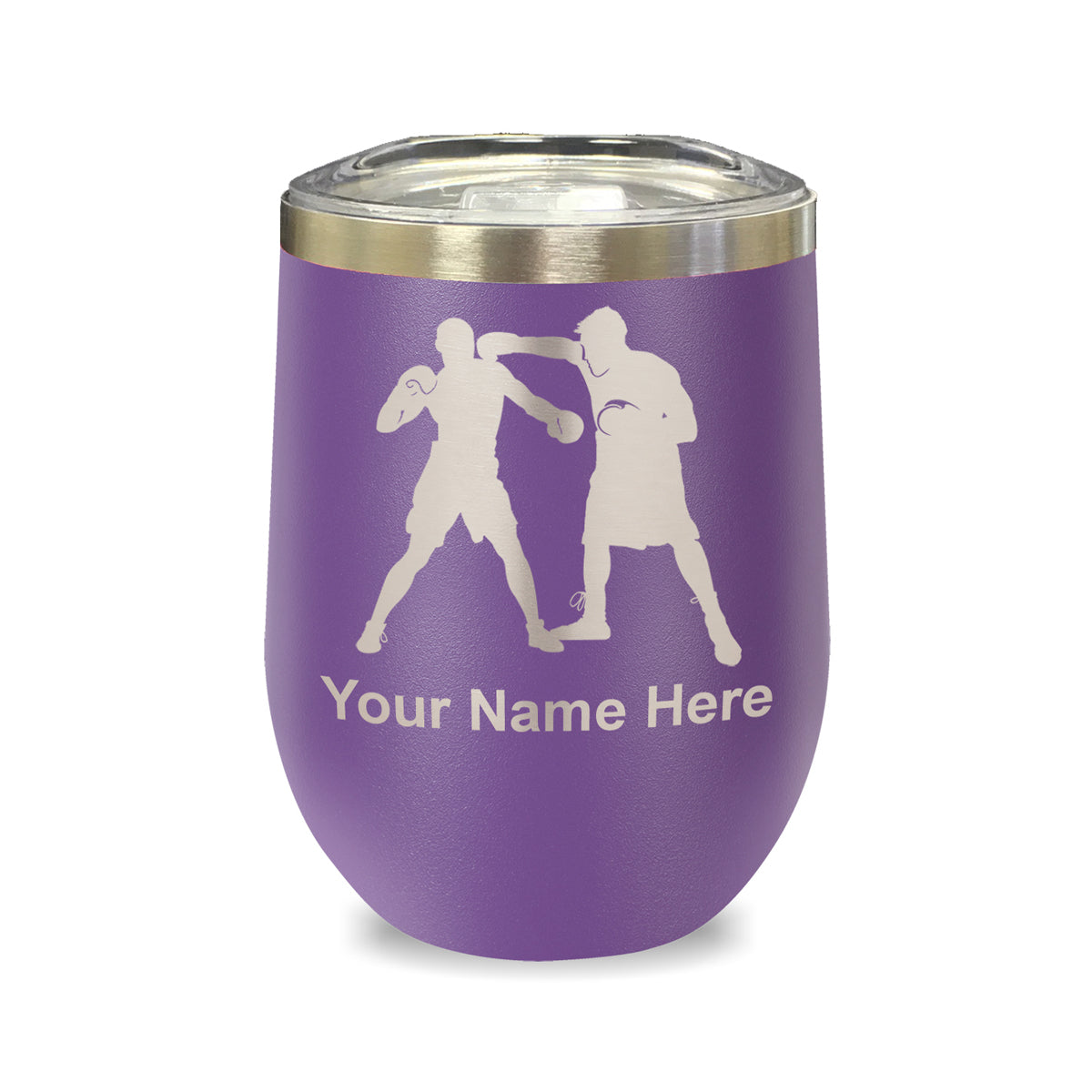 LaserGram Double Wall Stainless Steel Wine Glass, Boxers Boxing, Personalized Engraving Included