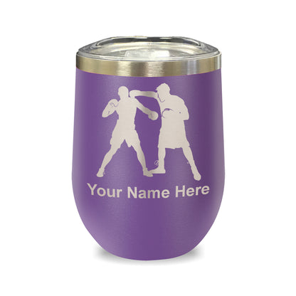 LaserGram Double Wall Stainless Steel Wine Glass, Boxers Boxing, Personalized Engraving Included