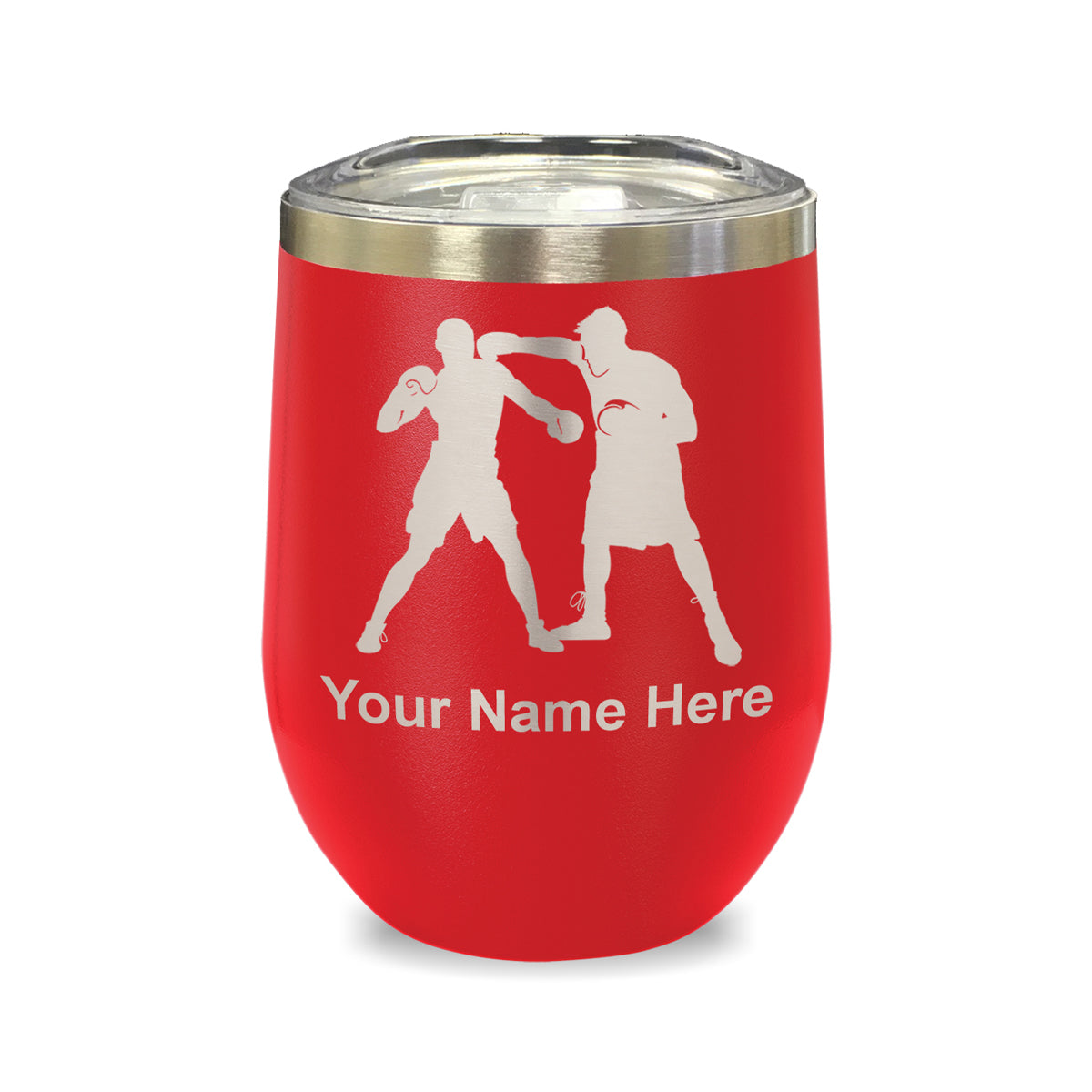 LaserGram Double Wall Stainless Steel Wine Glass, Boxers Boxing, Personalized Engraving Included