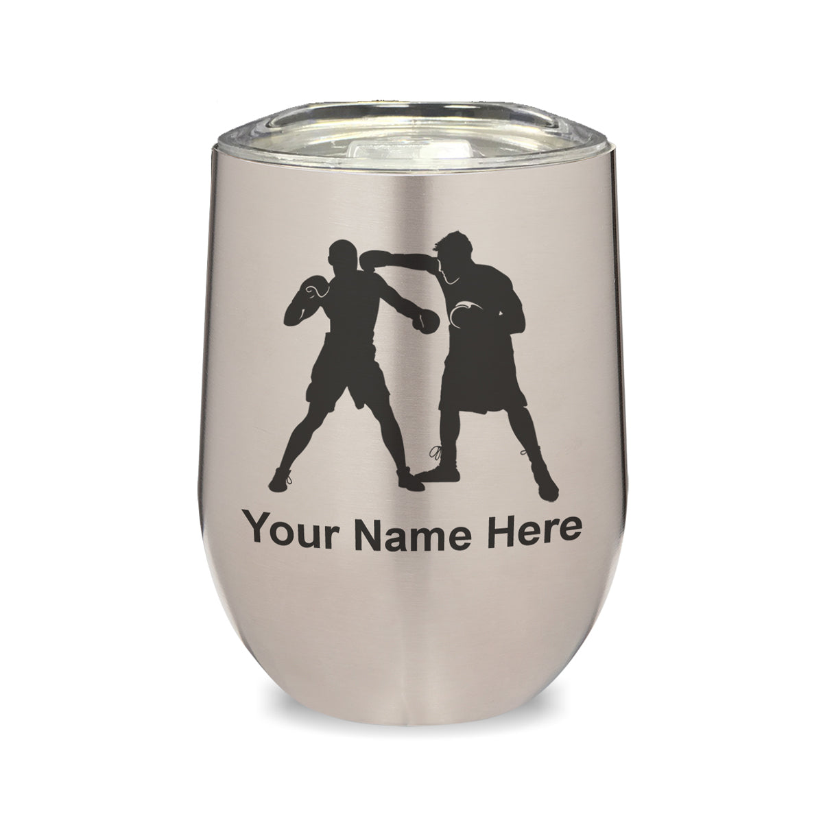LaserGram Double Wall Stainless Steel Wine Glass, Boxers Boxing, Personalized Engraving Included