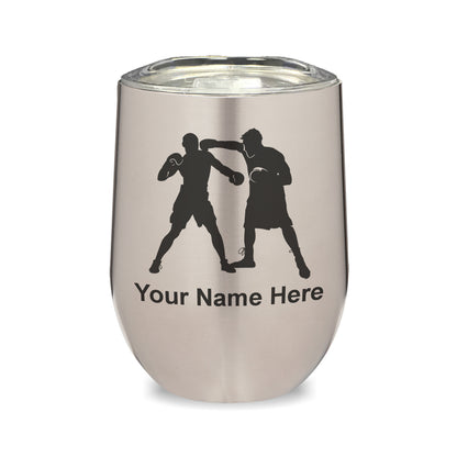 LaserGram Double Wall Stainless Steel Wine Glass, Boxers Boxing, Personalized Engraving Included