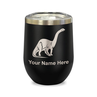 LaserGram Double Wall Stainless Steel Wine Glass, Brontosaurus Dinosaur, Personalized Engraving Included