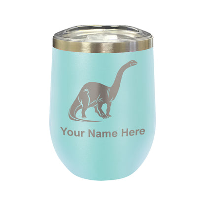 LaserGram Double Wall Stainless Steel Wine Glass, Brontosaurus Dinosaur, Personalized Engraving Included