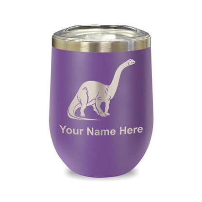 LaserGram Double Wall Stainless Steel Wine Glass, Brontosaurus Dinosaur, Personalized Engraving Included