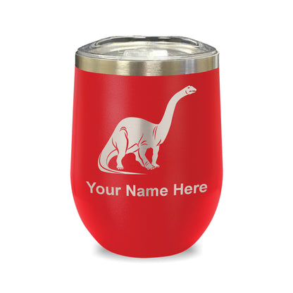 LaserGram Double Wall Stainless Steel Wine Glass, Brontosaurus Dinosaur, Personalized Engraving Included