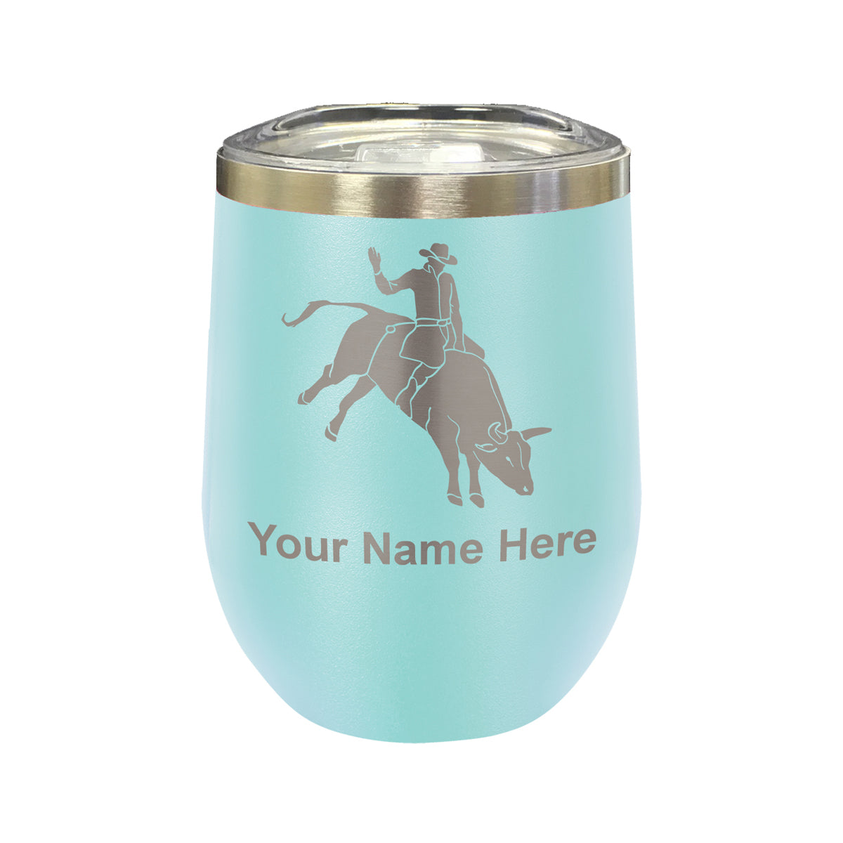 LaserGram Double Wall Stainless Steel Wine Glass, Bull Rider Cowboy, Personalized Engraving Included