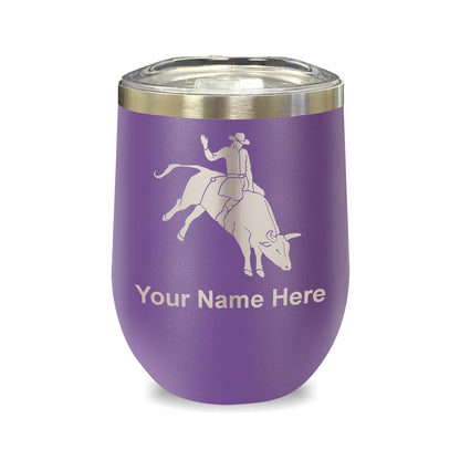 LaserGram Double Wall Stainless Steel Wine Glass, Bull Rider Cowboy, Personalized Engraving Included