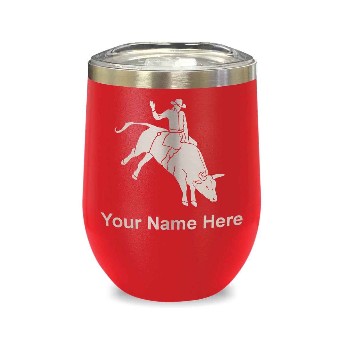 LaserGram Double Wall Stainless Steel Wine Glass, Bull Rider Cowboy, Personalized Engraving Included