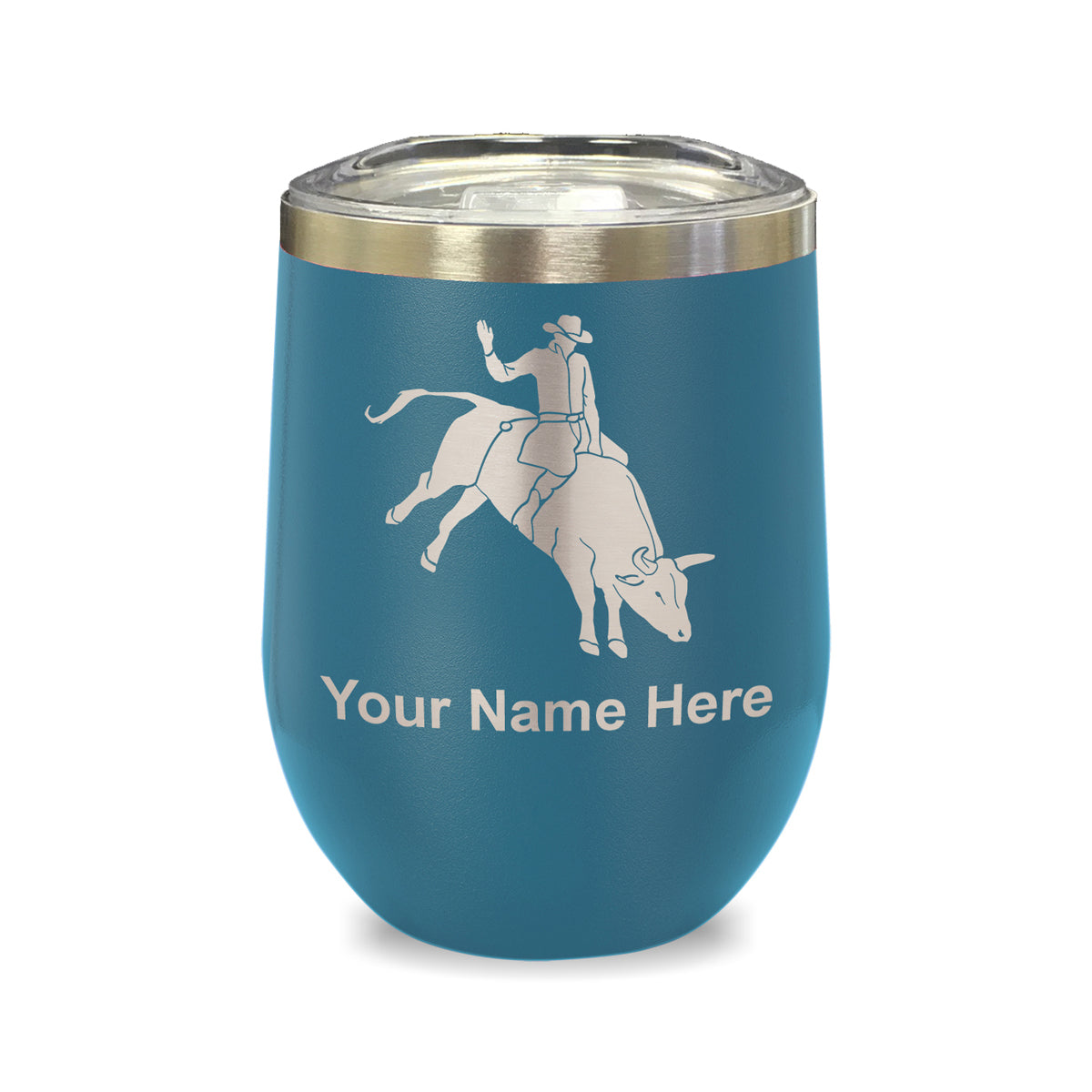 LaserGram Double Wall Stainless Steel Wine Glass, Bull Rider Cowboy, Personalized Engraving Included