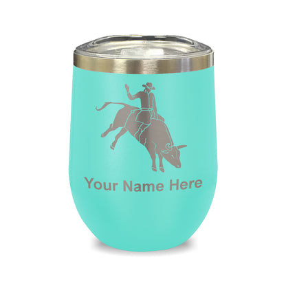 LaserGram Double Wall Stainless Steel Wine Glass, Bull Rider Cowboy, Personalized Engraving Included