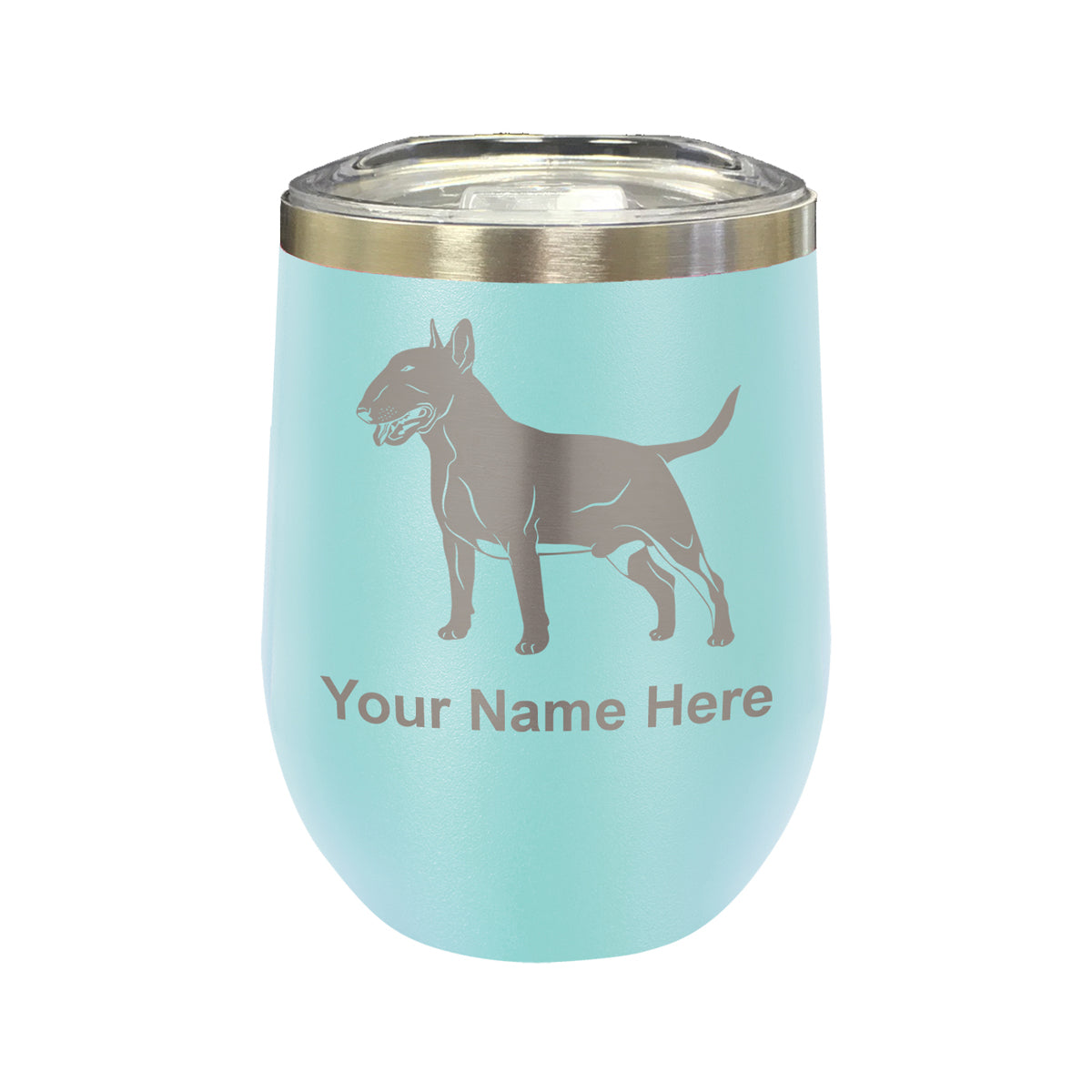 LaserGram Double Wall Stainless Steel Wine Glass, Bull Terrier Dog, Personalized Engraving Included
