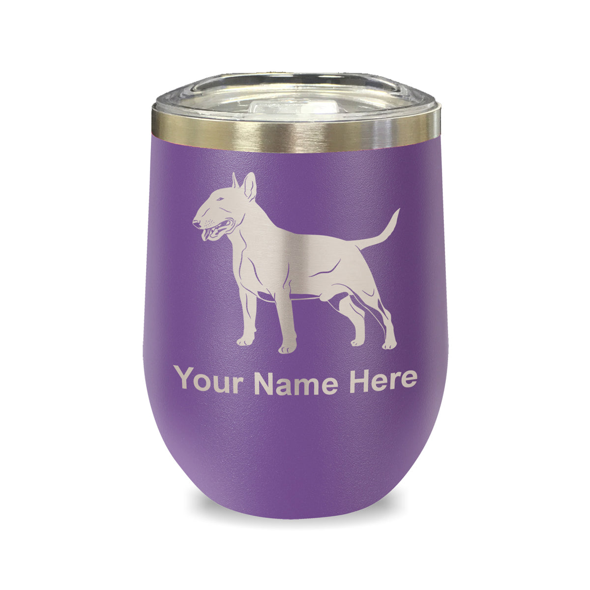 LaserGram Double Wall Stainless Steel Wine Glass, Bull Terrier Dog, Personalized Engraving Included