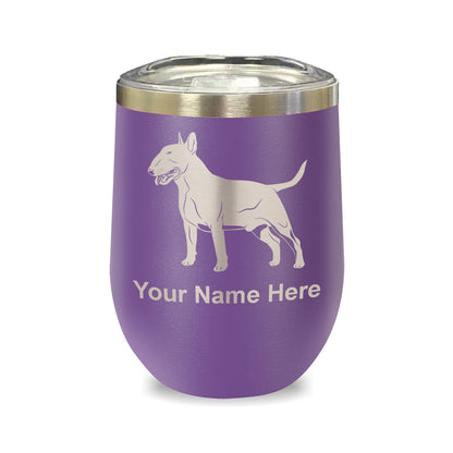 LaserGram Double Wall Stainless Steel Wine Glass, Bull Terrier Dog, Personalized Engraving Included