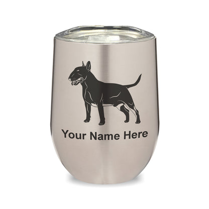 LaserGram Double Wall Stainless Steel Wine Glass, Bull Terrier Dog, Personalized Engraving Included