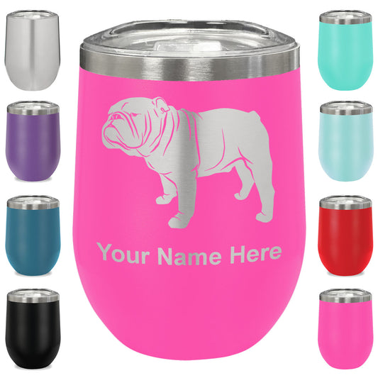 LaserGram Double Wall Stainless Steel Wine Glass, Bulldog Dog, Personalized Engraving Included