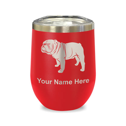 LaserGram Double Wall Stainless Steel Wine Glass, Bulldog Dog, Personalized Engraving Included