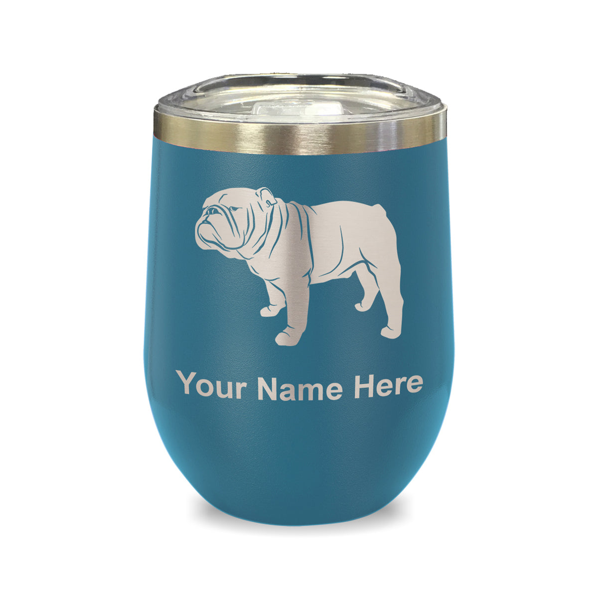 LaserGram Double Wall Stainless Steel Wine Glass, Bulldog Dog, Personalized Engraving Included