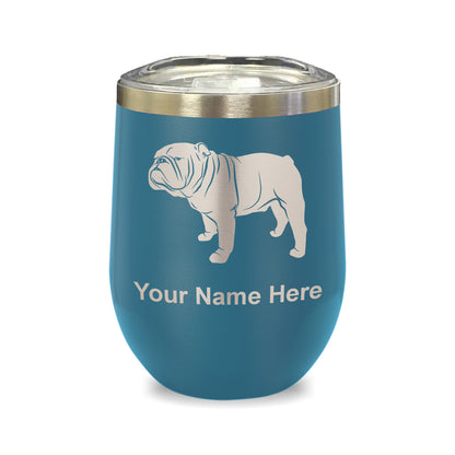 LaserGram Double Wall Stainless Steel Wine Glass, Bulldog Dog, Personalized Engraving Included