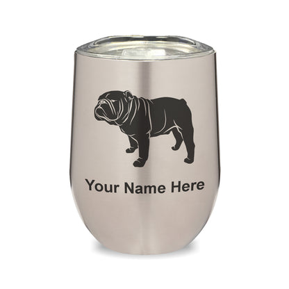 LaserGram Double Wall Stainless Steel Wine Glass, Bulldog Dog, Personalized Engraving Included