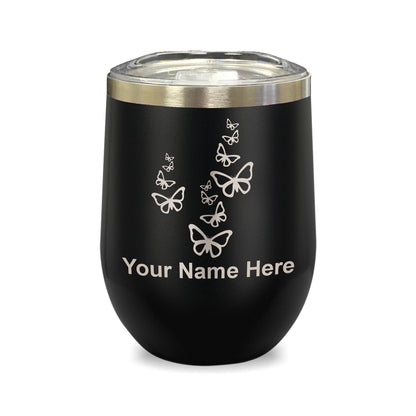 LaserGram Double Wall Stainless Steel Wine Glass, Butterflies, Personalized Engraving Included