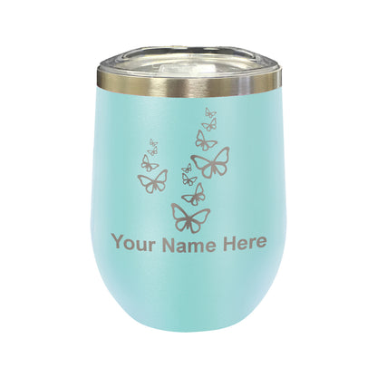 LaserGram Double Wall Stainless Steel Wine Glass, Butterflies, Personalized Engraving Included